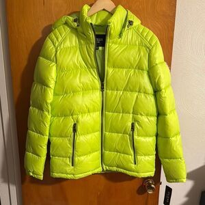Guess Puffer Jacket Mens Small Zip Pockets Lime Green